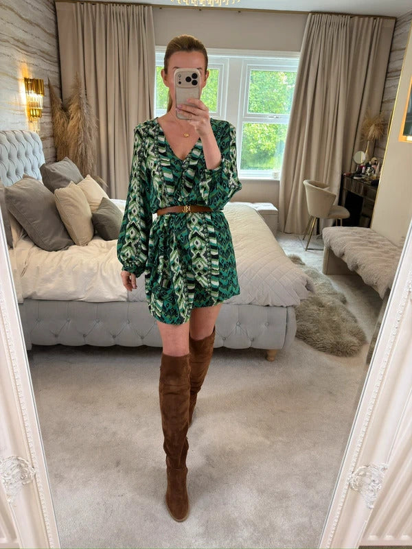 Zara Green Tie Side Mini Dress Small