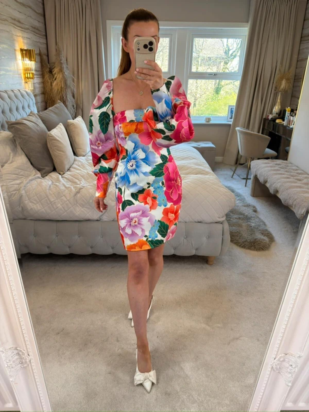 ASOS Luxe Multicoloured Floral Open Back Puff Sleeve Dress 8