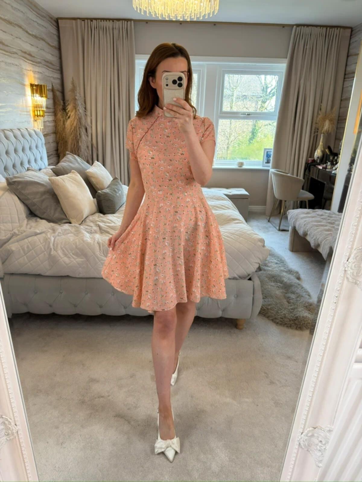 H&D Pink Floral Oriental Dress Large