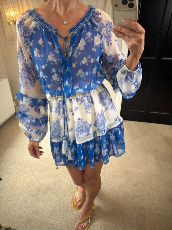 BNWT River Island Blue & White Floral Mini Dress