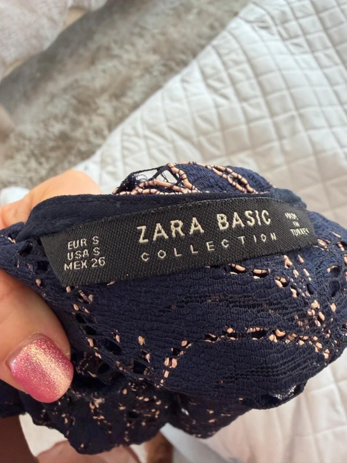 Zara Navy Semi Sheer Lace Blouse Small
