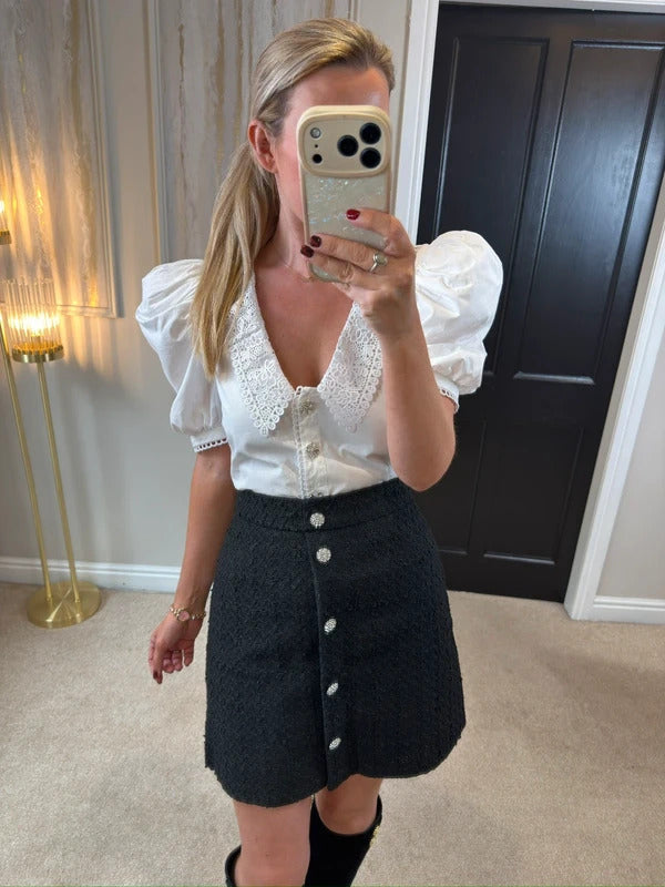 H&M Black Tweed Diamanté Skirt 12