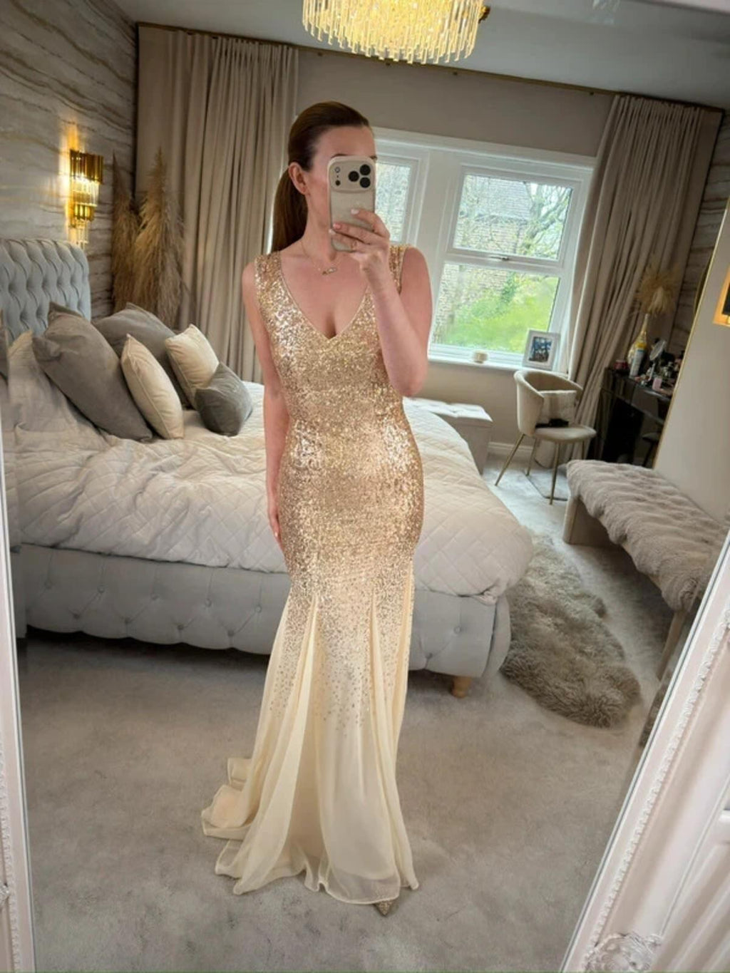 BNWT Goddiva Gold Sequin Evening Dress 6/8