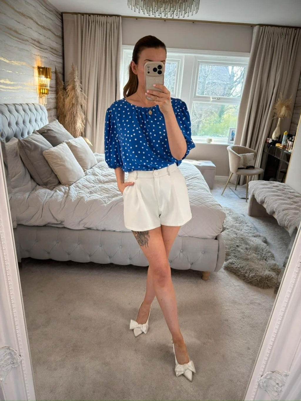 M&S Blue & White Polka Dot Blouse 18