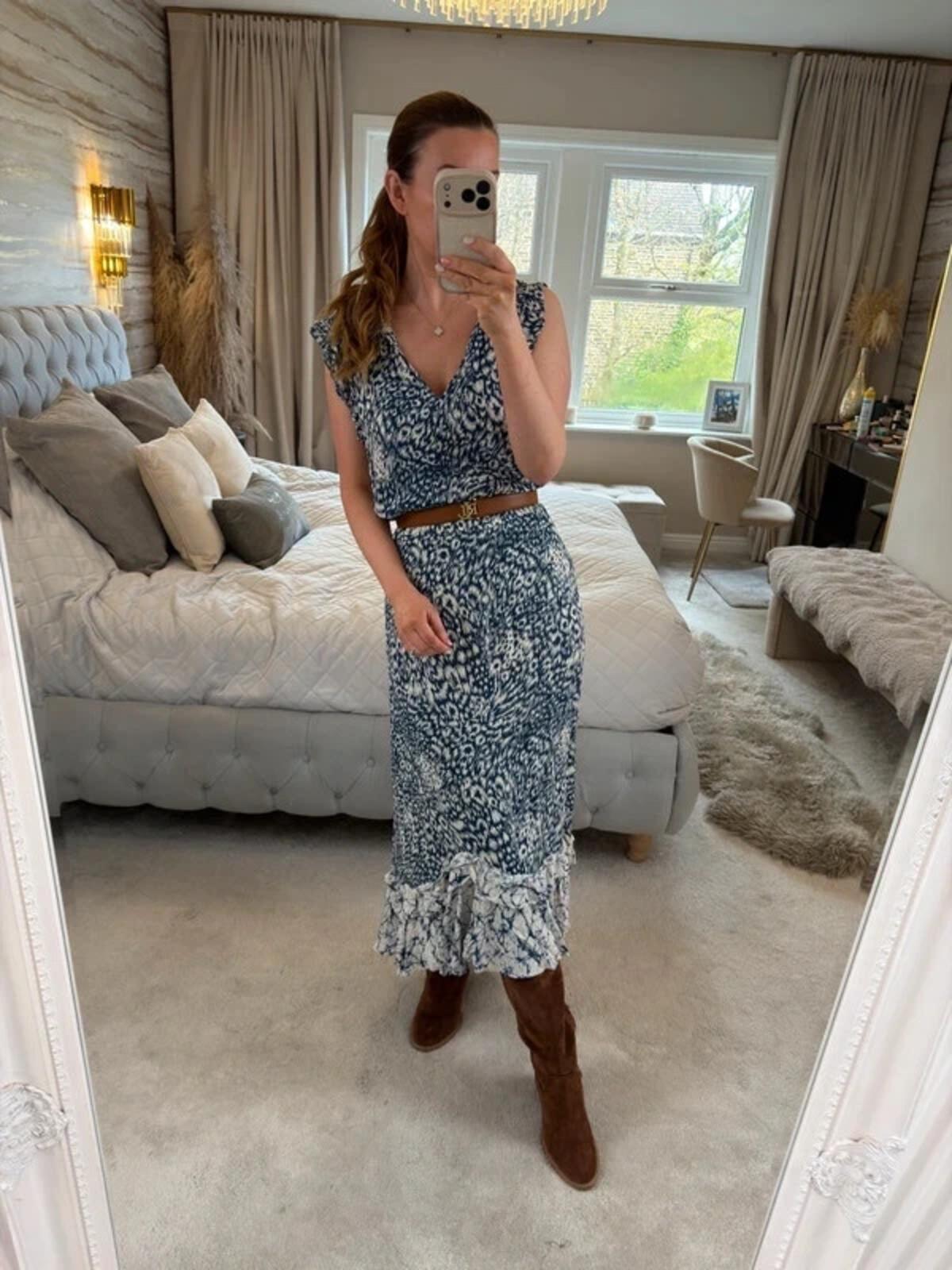 Oasis Navy & White Midi Dress Medium