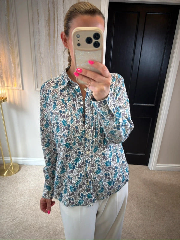 Boden Blue Floral Leaf Shirt 14