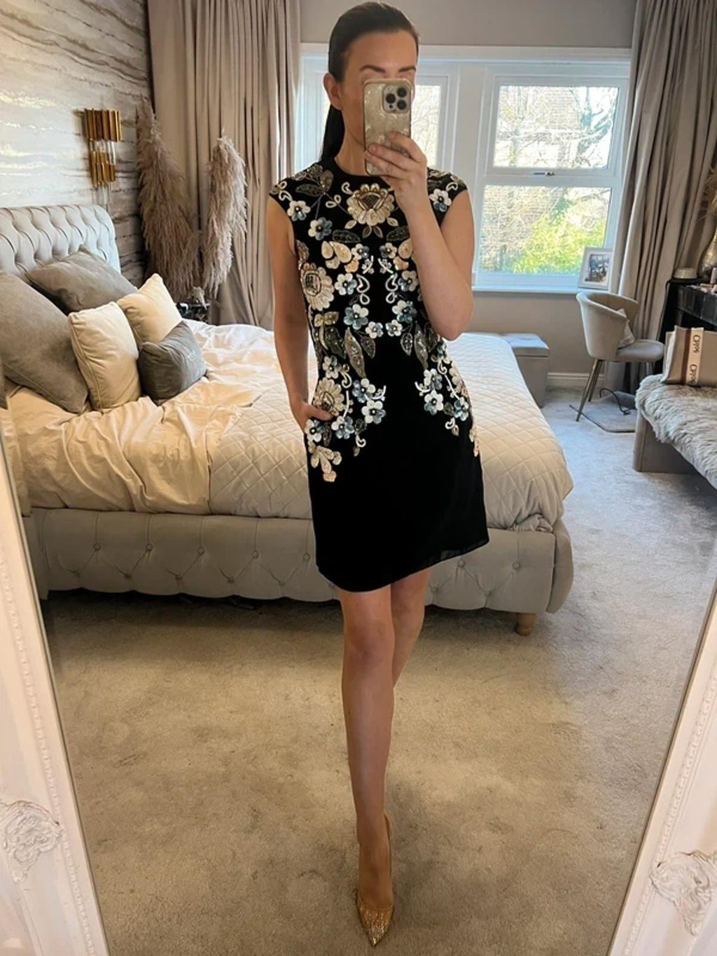 Needle & Thread Black Embellished Floral Dress 8