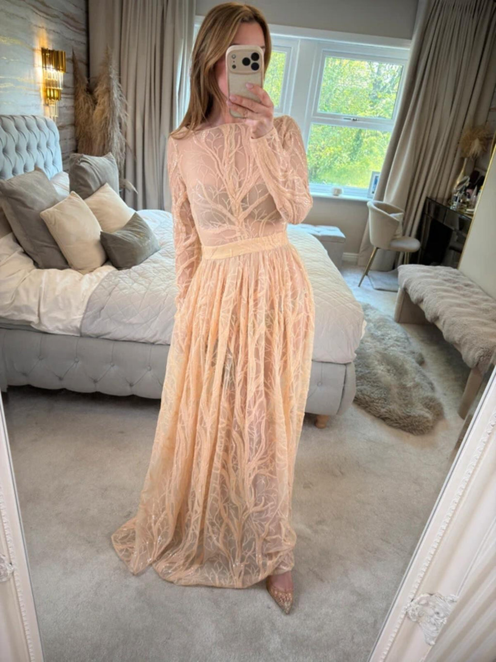 House of CB Lucya Nude Sheer Evening Dress XS