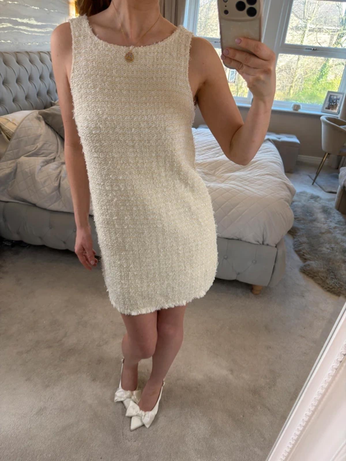 Mango Cream Tweed Mini Dress Small