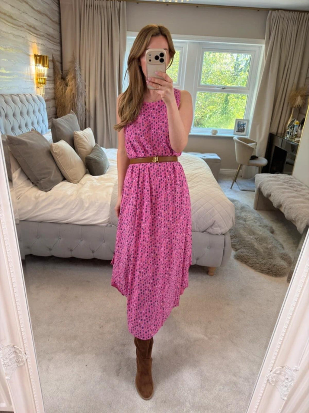 Nina Murati Pink Handkerchief Midi Dress One Size
