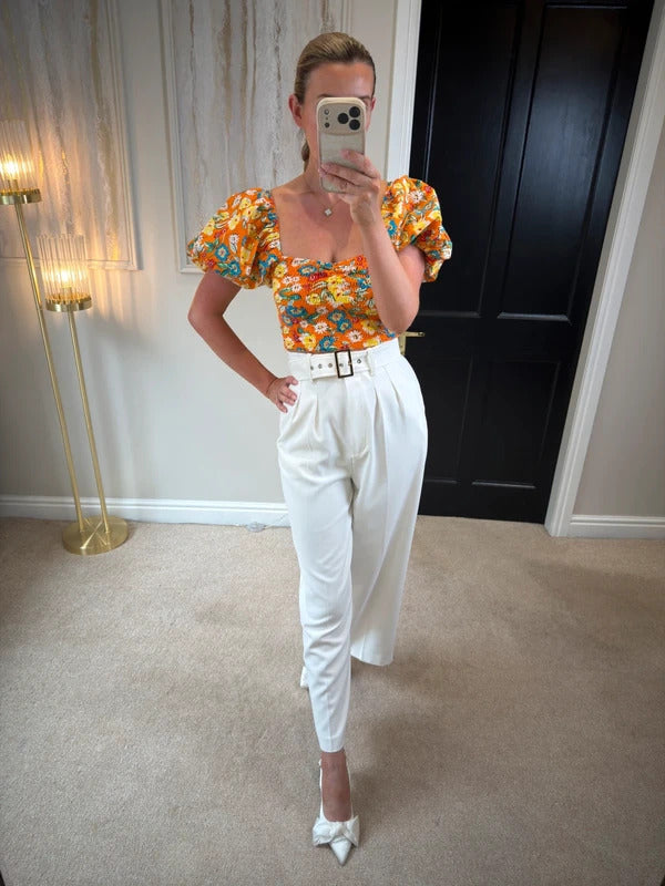 Zara Orange Puff Sleeve Crop Top 8/10