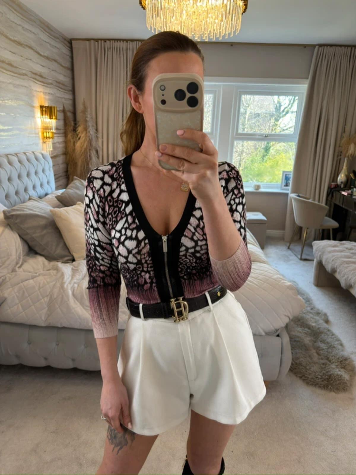 Karen Millen Pink & Black Knitted Top Small