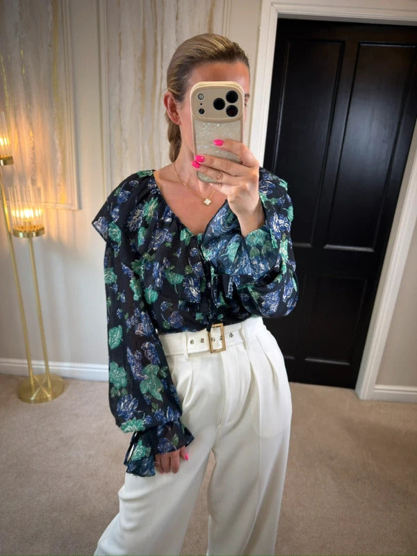 BNWT Warehouse Black Floral Boho Blouse 12
