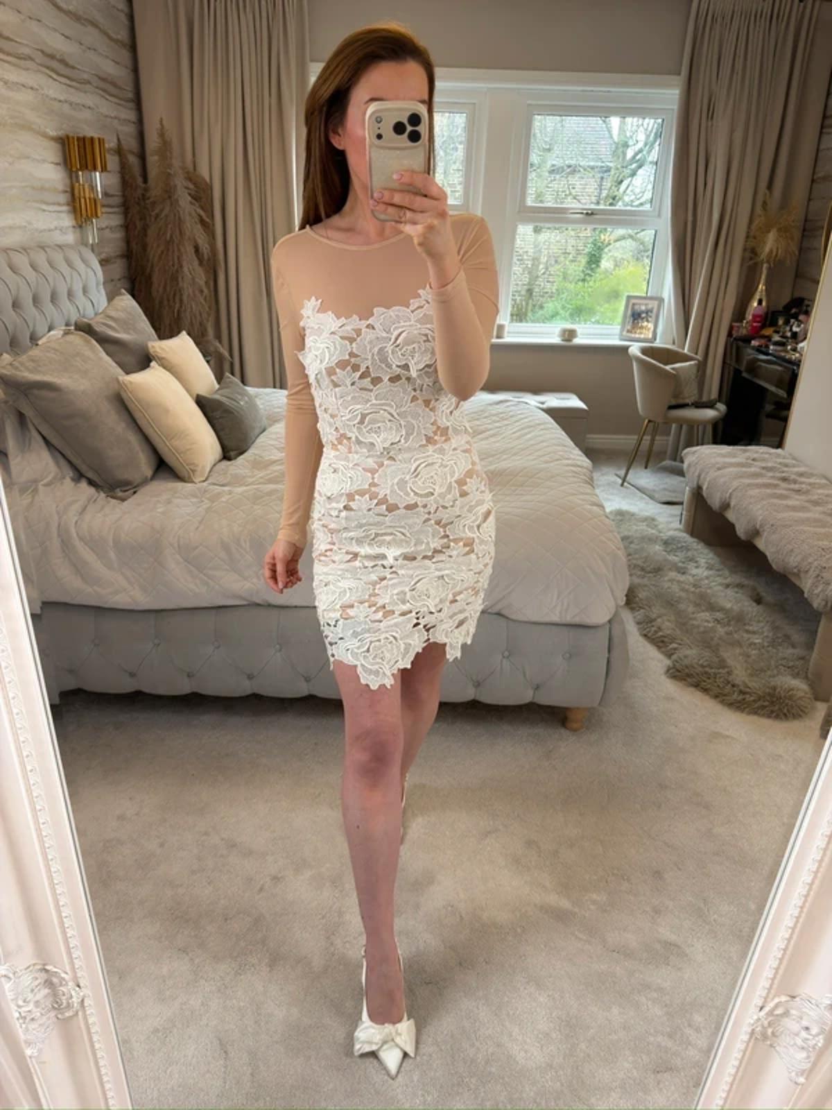 BNWT Missguided Nude & White Lace 3D Floral Mini Dress 6