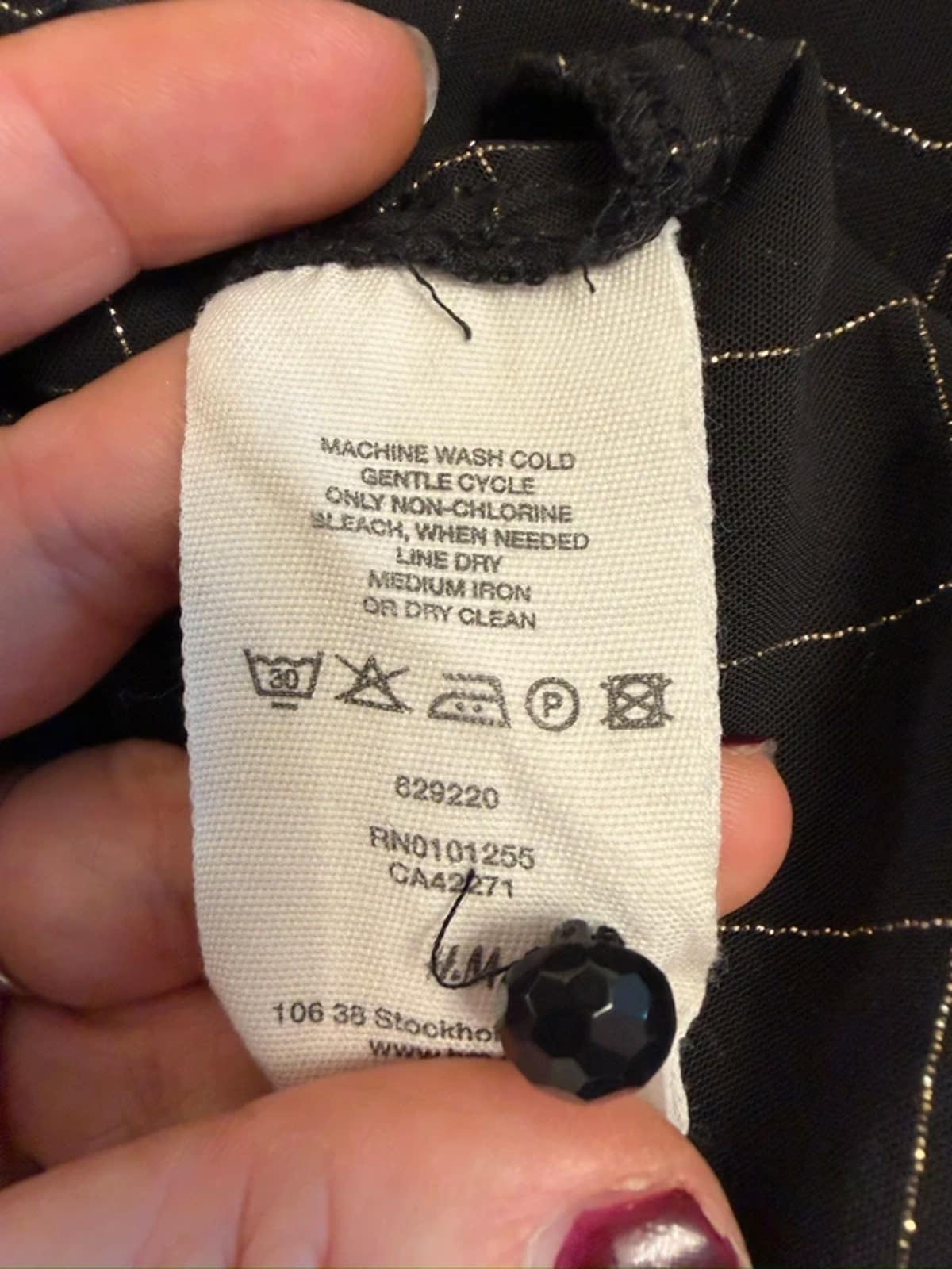 H&M Vintage Sheer Black & Gold Pussy Bow Blouse 10