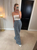 BNWT Zara Blue Linen Blend Wide Leg Trousers Size Medium