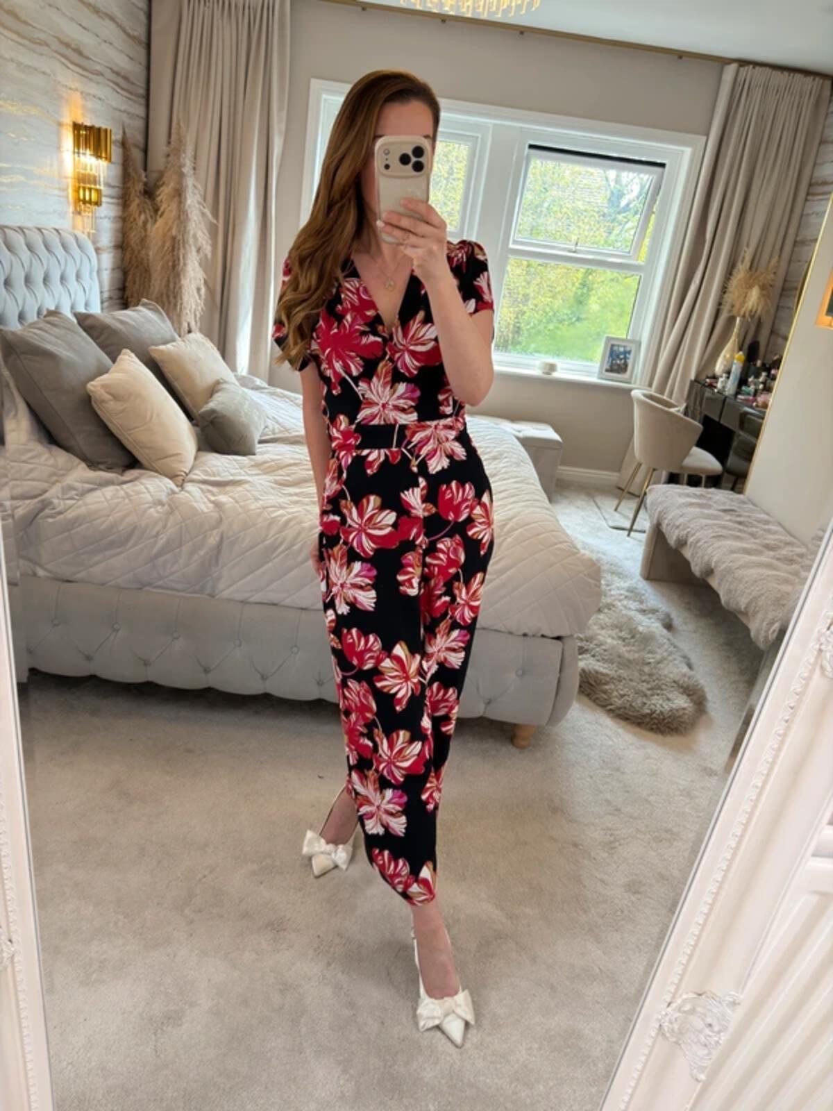 Whistles Black & Red Floral Jumpsuit Small