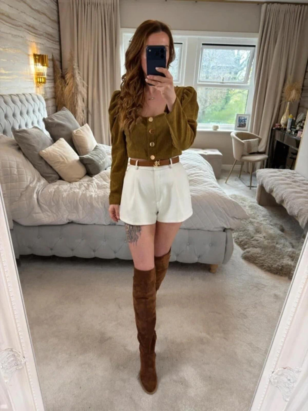 Zara Brown Corduroy Puff Sleeve Top Medium