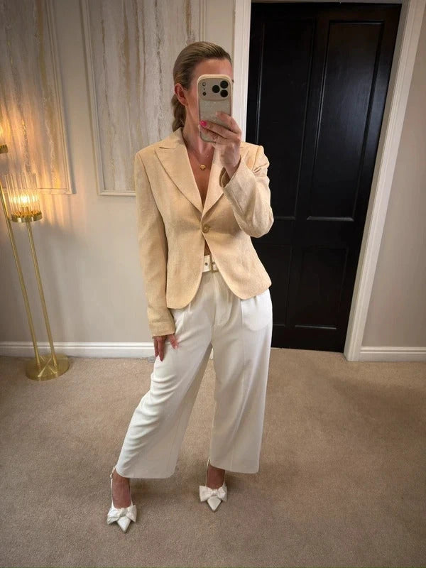 Vintage Mesut Cream Jacquard Blazer 12