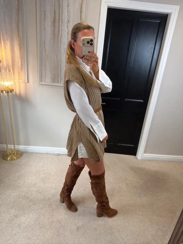 Yours Brown Ribbed Sleeveless Jumper 14/16