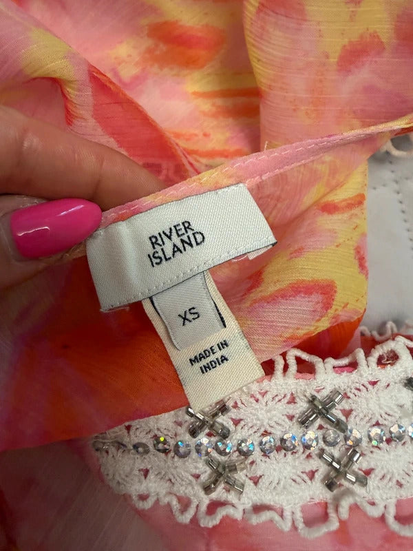 River Island Pink Embellished Bodysuit XS