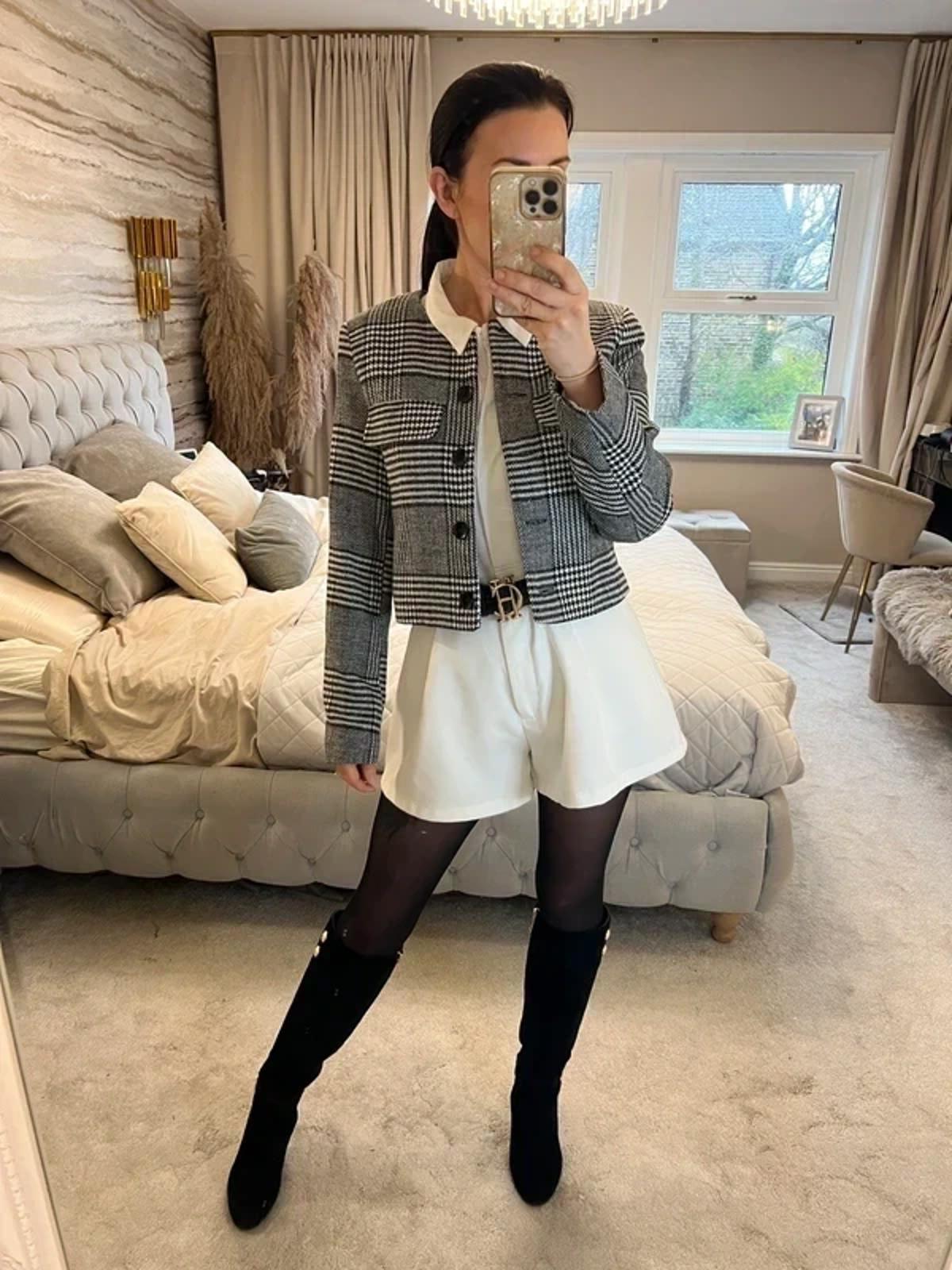 BNWT Black & White Dogtooth Cropped Blazer 16