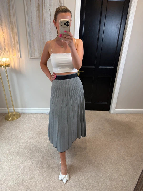 Mango Black & White Check Pleated Midi Skirt 12