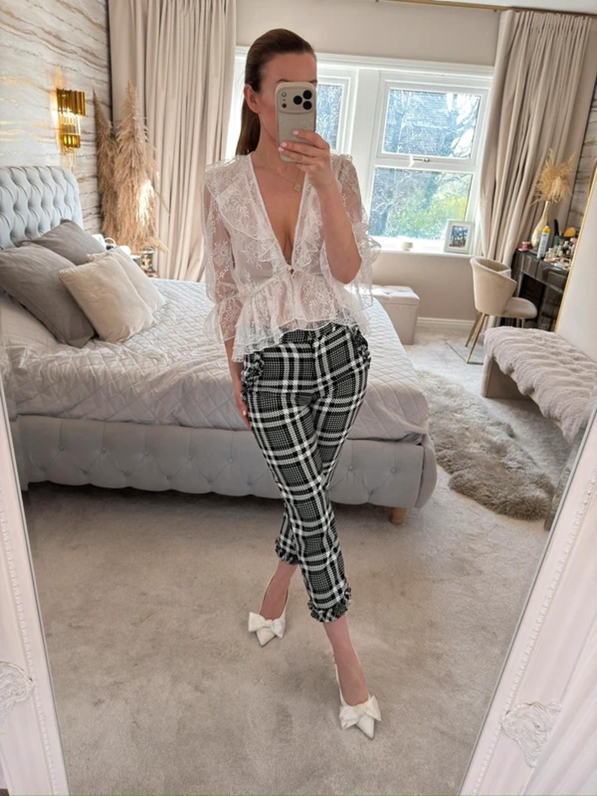 River Island Black & White Check Frill Cropped Trouser 6
