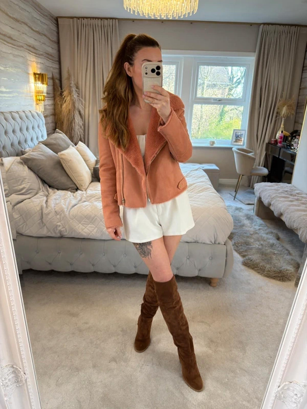 River Island Pink Faux Fur & Suede Biker Jacket 10