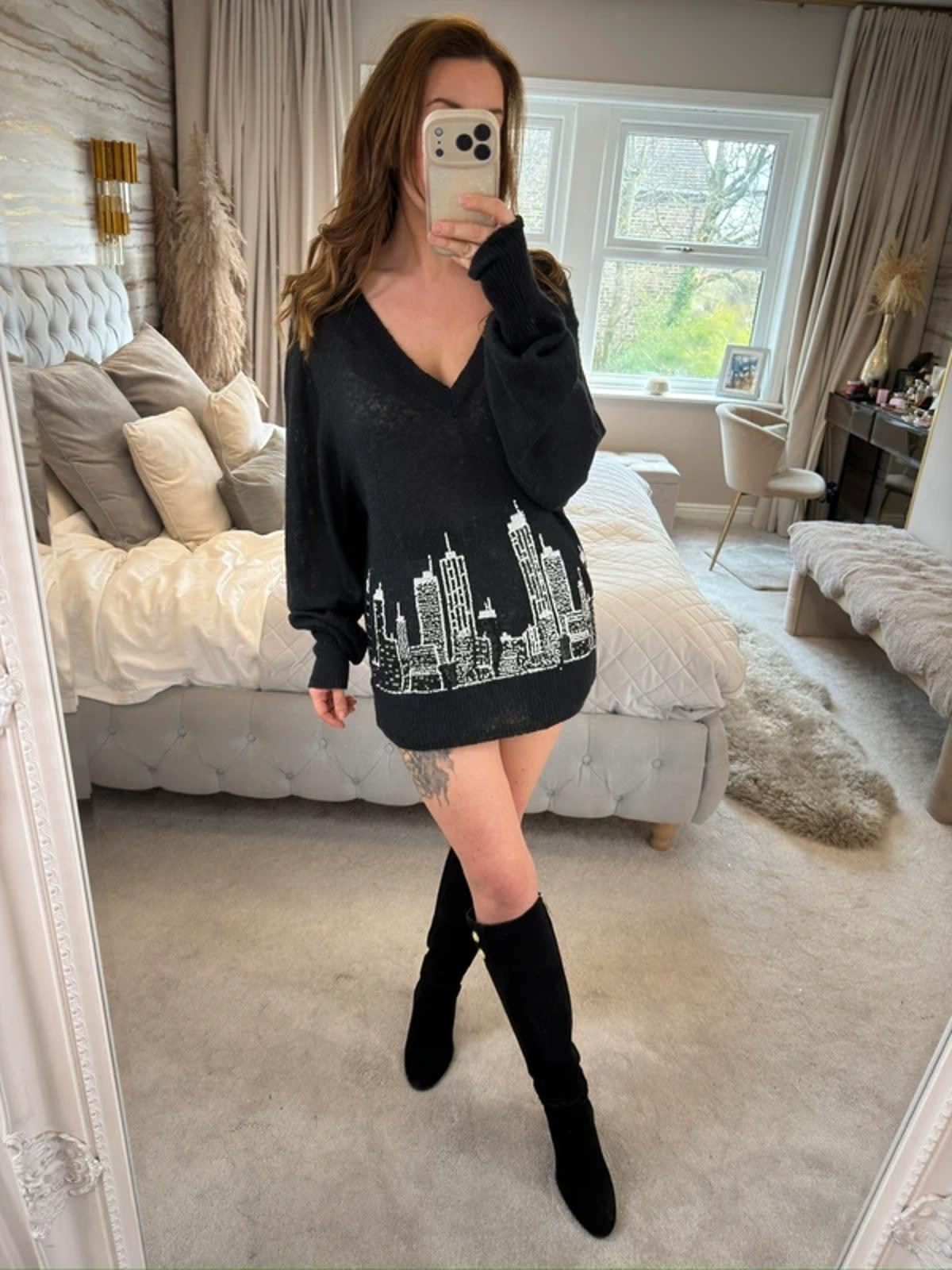 Wildfox Couture Black Oversized Sequin City Skyline Knit XS