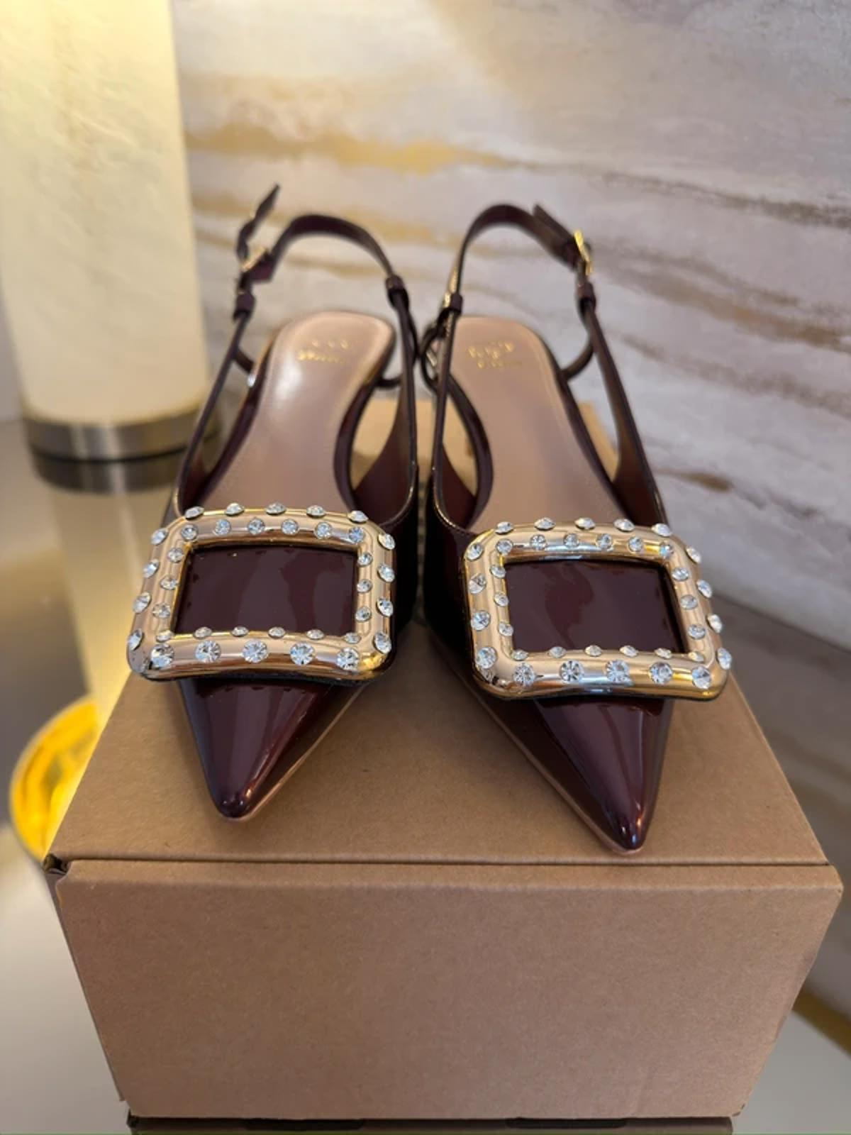 Dune Burgundy Patent Diamanté Heels 4