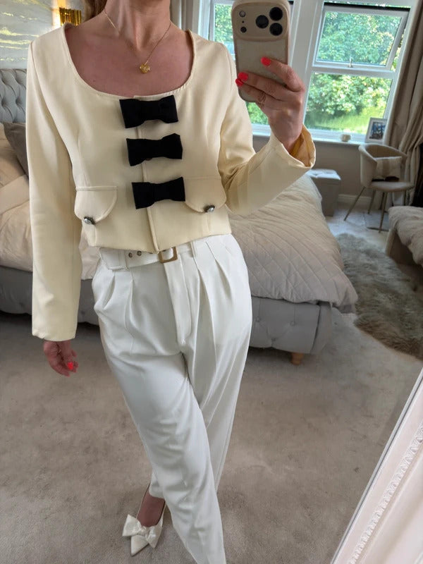 BNWT Sister Jane Cream & Black Bow Jacket Small