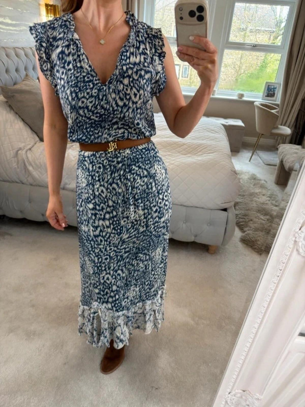 Oasis Navy & White Midi Dress Medium