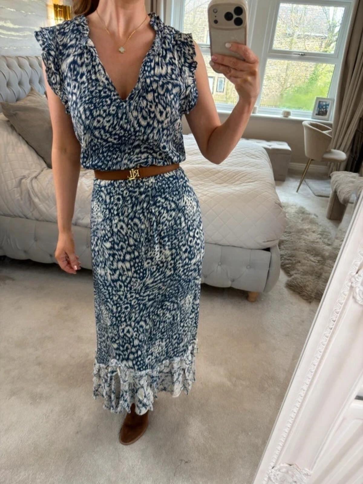Oasis Navy & White Midi Dress Medium