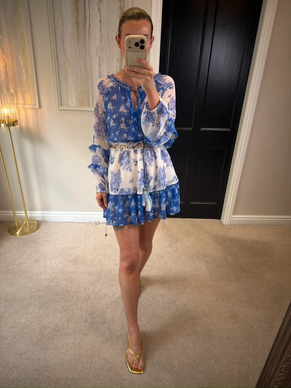 BNWT River Island Blue & White Floral Mini Dress