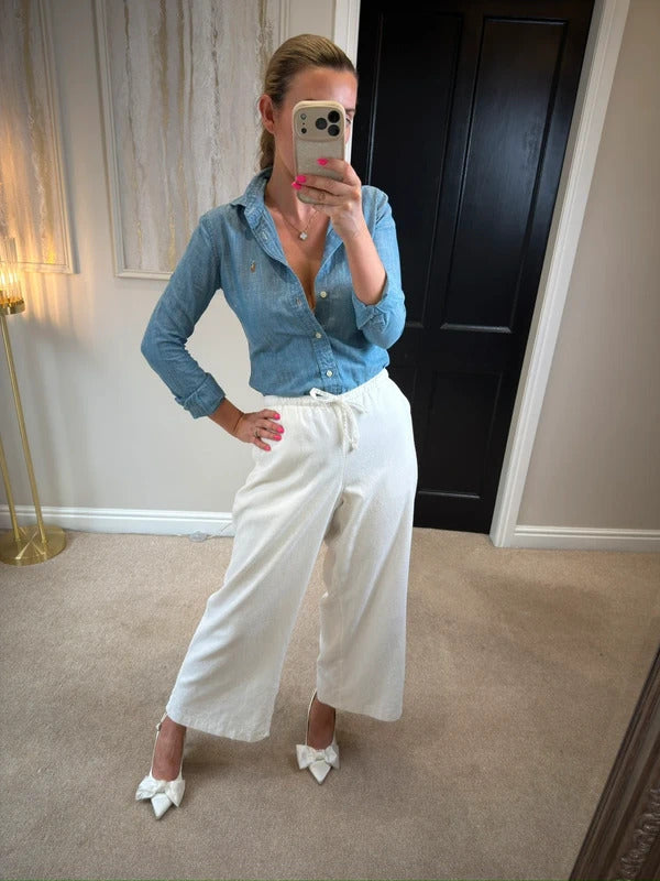 Hollister White Linen Blend Trousers Large