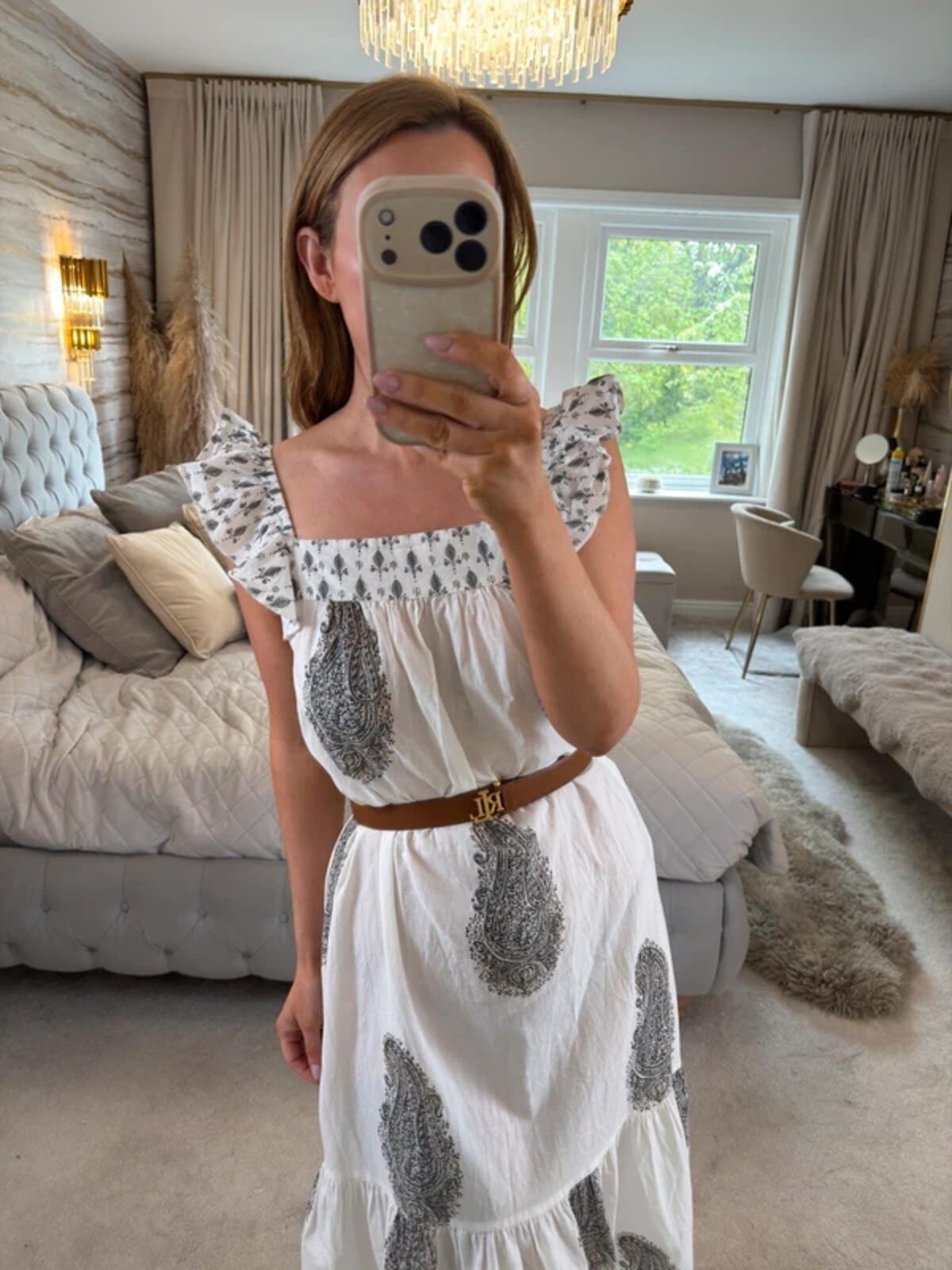 F&F White Paisley Frill Midi Dress 8/10