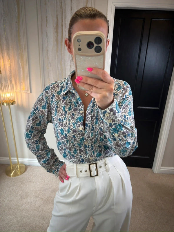 Boden Blue Floral Leaf Shirt 14