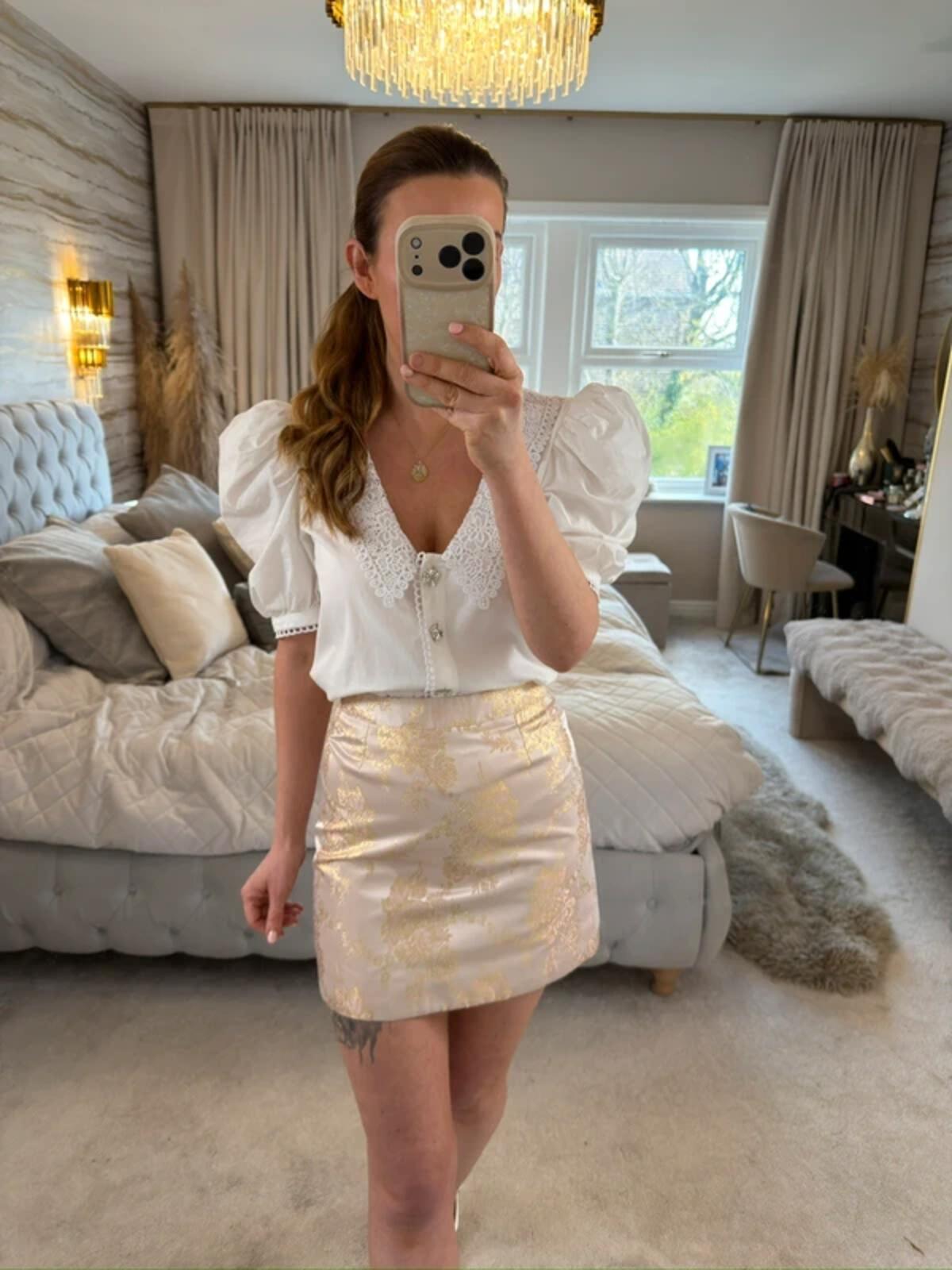 Miss Selfridge Rose & Gold Metallic Mini Skirt 6