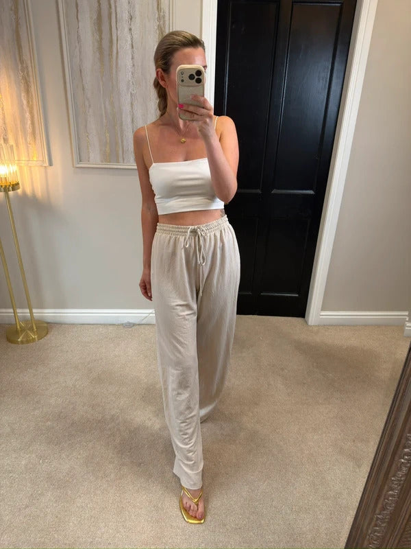Zara Cream Wide Leg Trousers Large