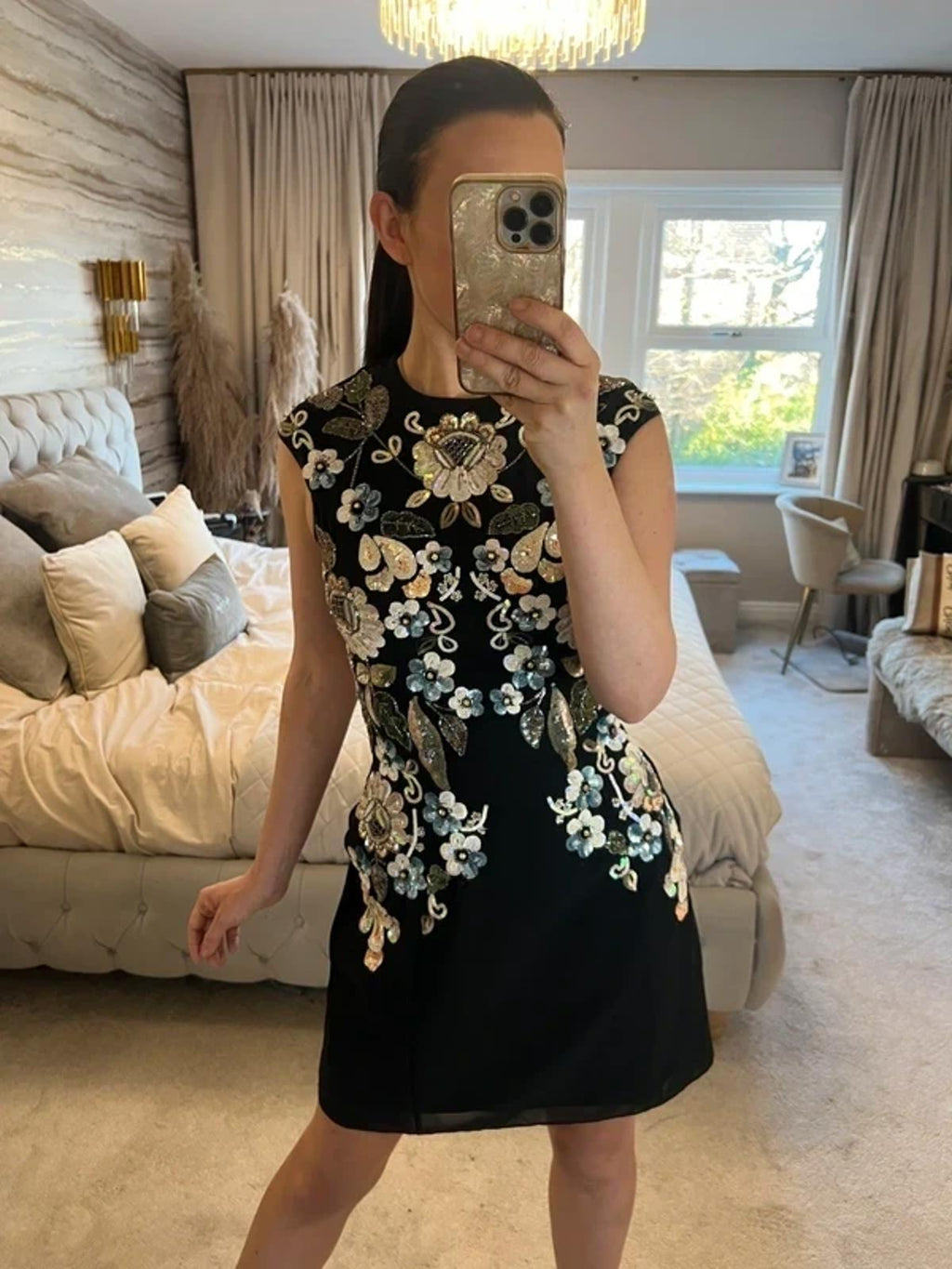 Needle & Thread Black Embellished Floral Dress 8