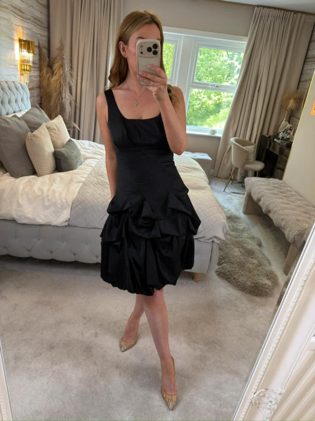 Monsoon Black Satin Bubble Hem Parachute Dress 10