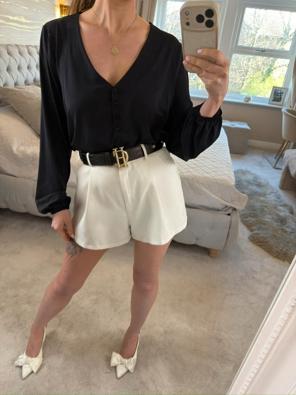 ICHI Black Button Bodysuit M/L