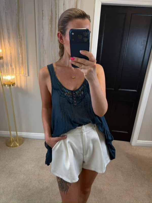 Vintage River Island Navy Boho Blouse 14