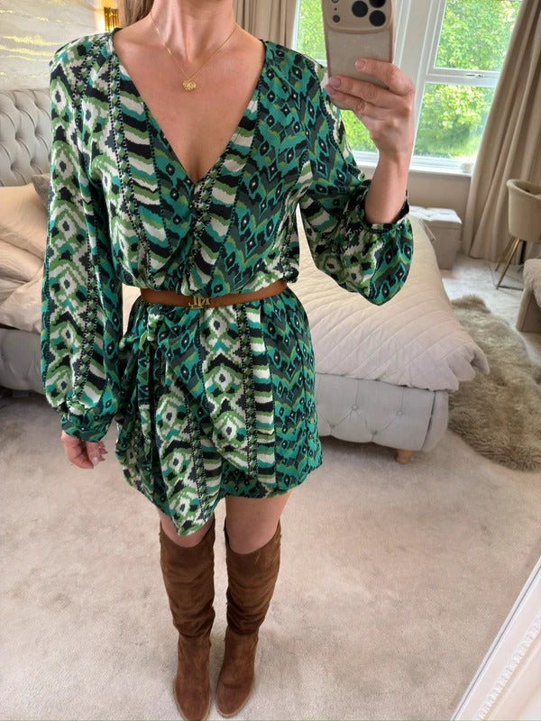 Zara Green Tie Side Mini Dress Small