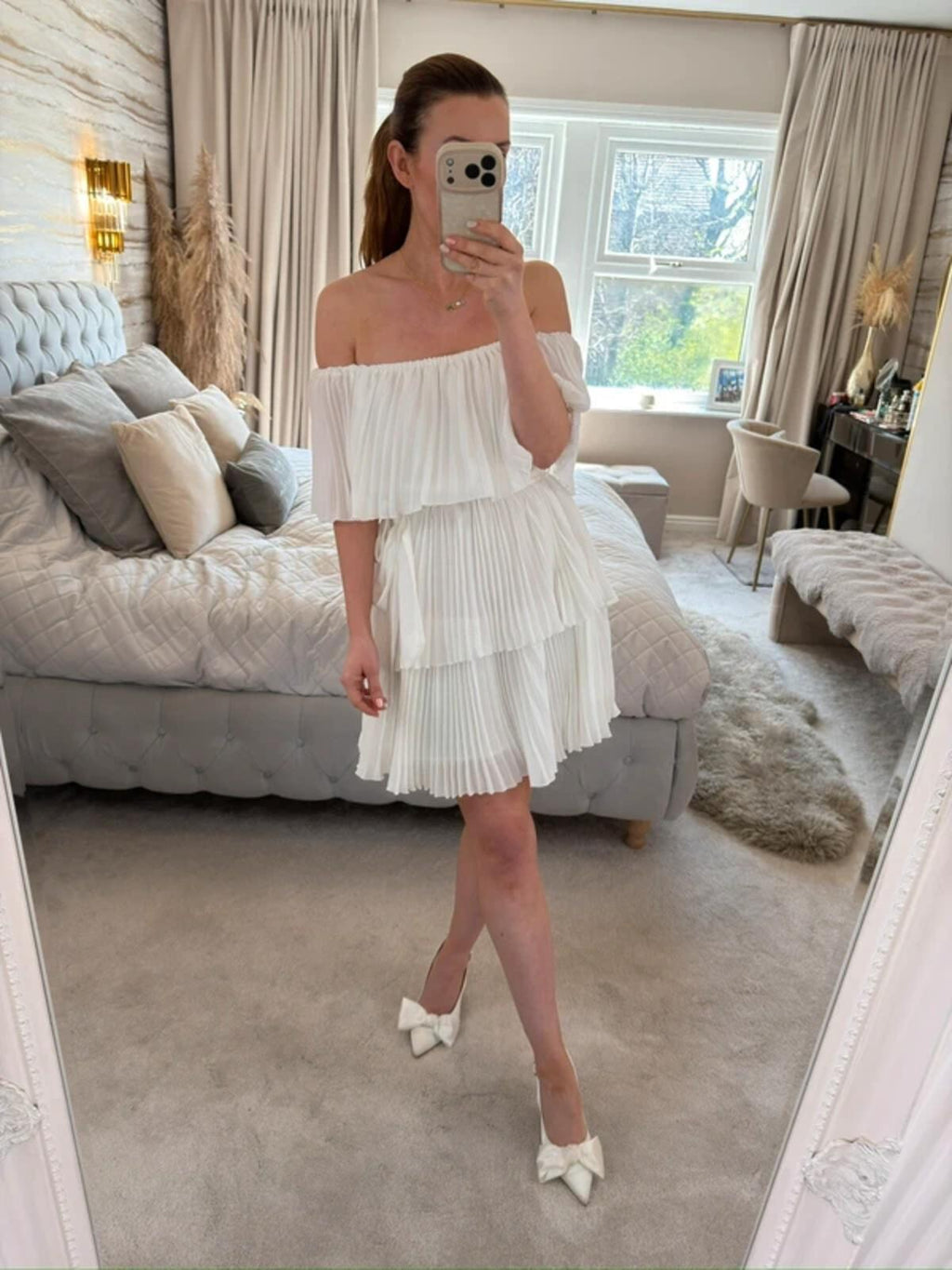 BNWT In The Style White Pleated Off The Shoulder Dress 14