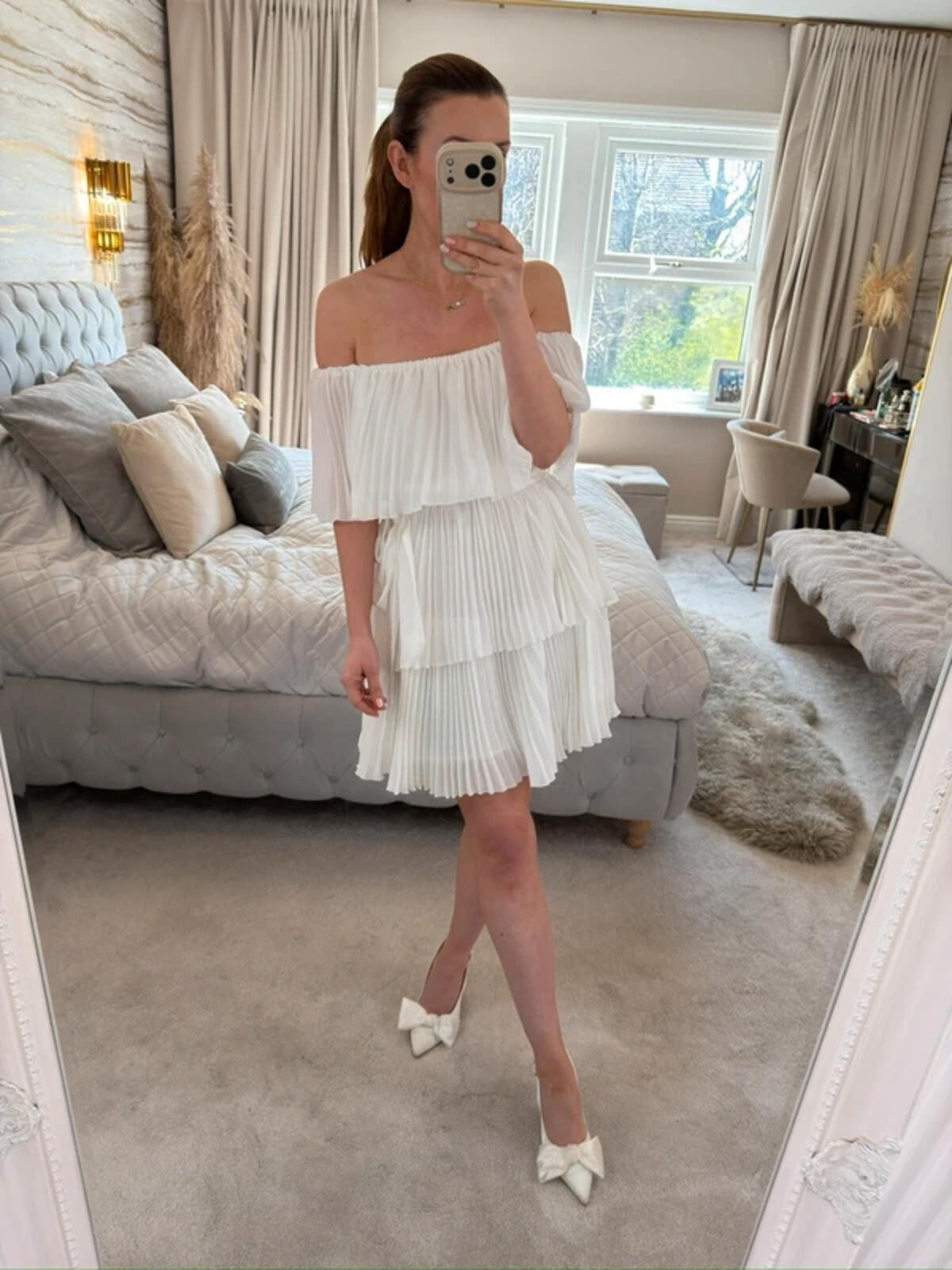 BNWT In The Style White Pleated Off The Shoulder Dress 14