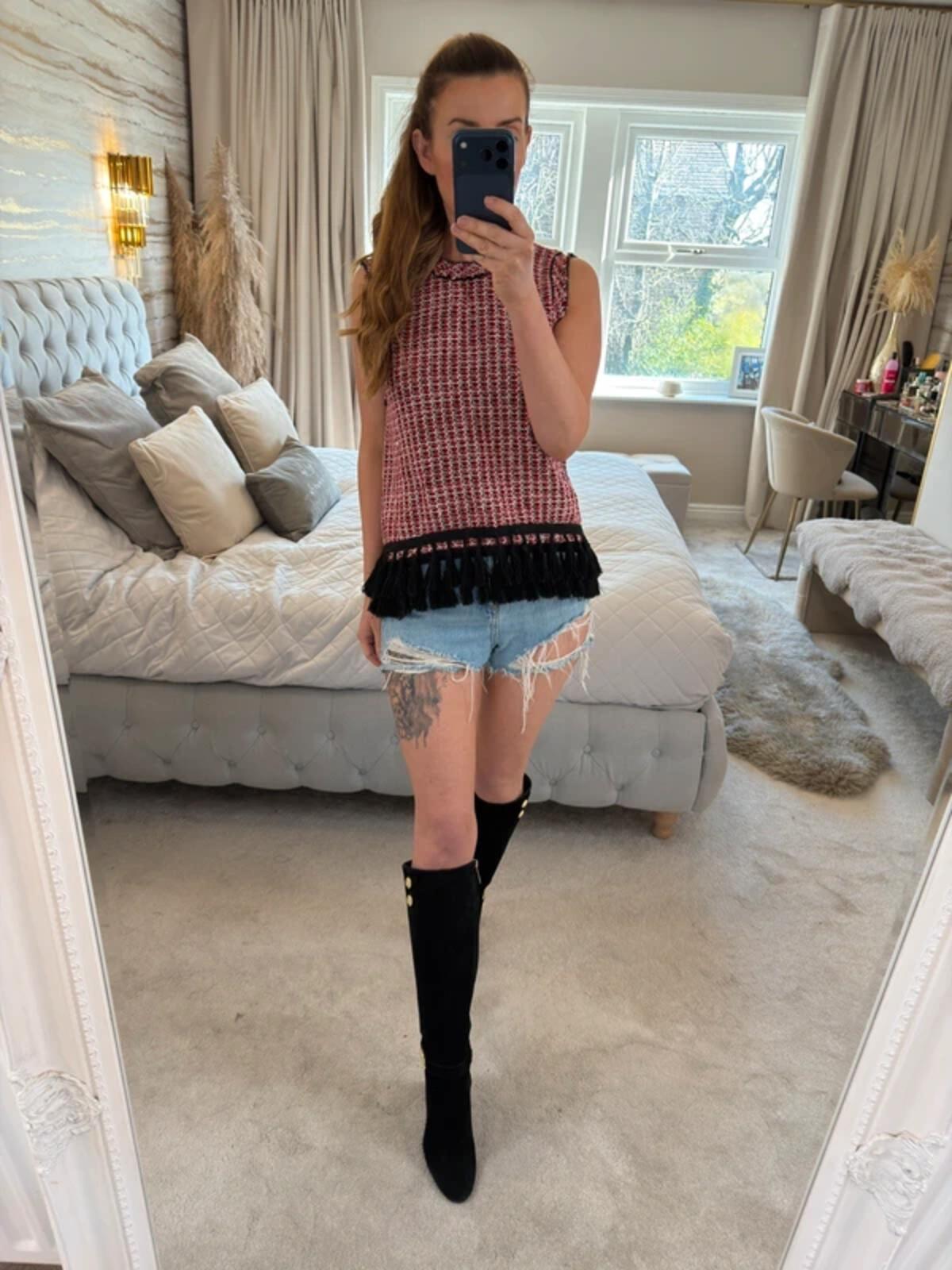 Zara Red Tweed Fringe Blouse Small