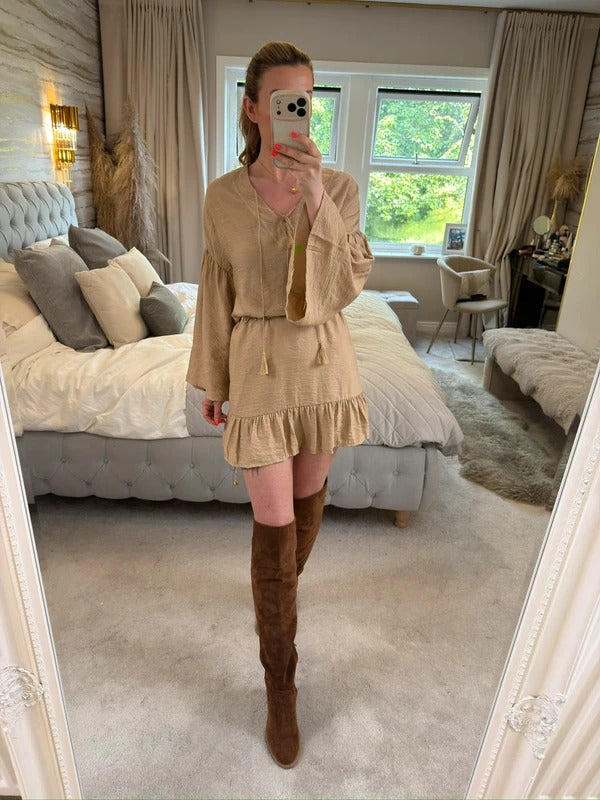 JQ By Jenerique Beige Boho Tassel Dress Large
