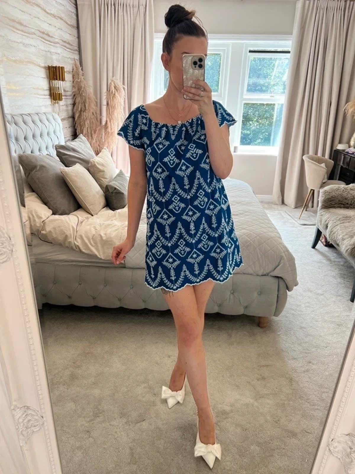 Miss Selfridge Blue & White Broderie Anglaise Mini Dress 10